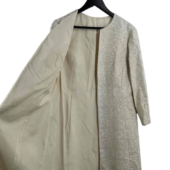 Vintage Cream Brocade Midi Evening Overcoat Womens Med / Large (estimated) - Picture 5 of 9